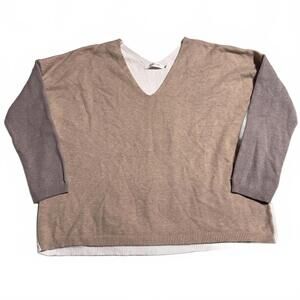 Mustard Seed Women's V-Neck Color Block Sweater, Medium